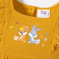 Looney Tunes 100% Cotton Crepe Baby Girl Graphic Ruffle Trim Sleeveless Romper Ginger image 2