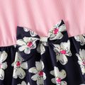 Kid Girl Floral Print Bowknot Design Irregular Hem Bell sleeves Dress Pink