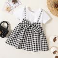 Baby Girl 95% Cotton Short-sleeve Plaid Bow Front Dress BlackandWhite