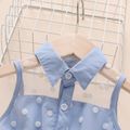 Blue Wind Toddler Girl Polka Dots Print Lapel Collar Mesh Layered Sleeveless Blue Dress Light Blue