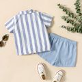 Ready For It Toddler Boy 3pcs Striped Short-sleeve Blue Shirts and Letter Print White Tank Top and Solid Shorts Set Light Blue