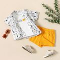 Ready For It Toddler Boy 3pcs Animal Allover Short-sleeve Shirt and White T-shirt and Solid Yellow Shorts Set White