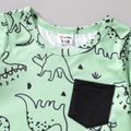 2pcs Baby Boy Allover Dinosaur Print Short-sleeve T-shirt and Colorblock Shorts Set DarkGreen image 3