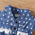 Baby Girl Lace Splicing Denim Polka Dots Cap-sleeve Button Up Dress Blue