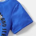 Tom and Jerry 2pcs Kid Boy Letter Print Blue Tee and Colorblock Elasticized Shorts Set Blue