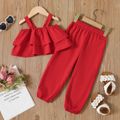 2pcs Toddler Girl Layered Red Camisole and Elasticized Pants Set Red