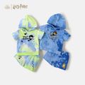 Harry Potter 2pcs Toddler Boy 100% Cotton Letter Print Tie Dyed Hooded Short-sleeve Tee and Elasticized Shorts Set Turquoise