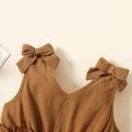 Toddler Girl 100% Cotton Ruffled Bowknot Design Sleeveless Rompers Khaki