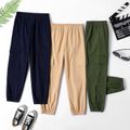 Kid Boy Casual Solid Color Pocket Design Cargo Pants Khaki