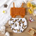 2pcs Baby Girl 100% Cotton Bow Front Camisole and Allover Butterfly Print Shorts Set Color block