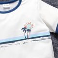 3pcs Toddler Boy Vacation Floral Print Straw Hat and Short-sleeve Tee & Shorts Set White
