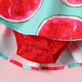Baby Girl Red Watermelon Print 3D Floral Applique Cami Romper Dress Color block image 5