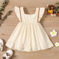 100% Cotton Baby Girl Floral Embroidered Solid Swiss Dot Ruffle Trim Sleeveless Dress BlanchedAlmond image 3