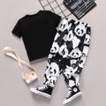 2pcs Toddler Boy Animal Panda Print Short-sleeve Black Tee and Elasticized Pants Set Black