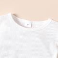 Mini Lady Toddler Girl 2pcs Ribbed Dots Mesh Short-sleeve White Top and Belt Decor Pink Skirt Set White