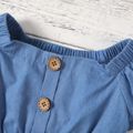 100% Cotton 2pcs Baby Girl Button Front Solid Denim Short-sleeve Crop Top and Shorts Set Light Blue image 3
