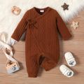 Baby Girl Solid Imitation Knitting Long-sleeve Jumpsuit Brown image 1