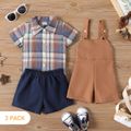 3-Pack Baby Boy Short-sleeve Plaid Shirt and Solid Shorts with Overalls Set MultiColour