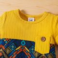 Baby Boy Solid Rib Knit Short-sleeve Spliced Boho Print Romper Color block image 3
