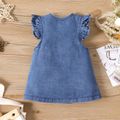 Baby Girl Double Breasted Ruffle Trim Flutter-sleeve Denim Dress Blue