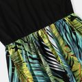 Family Matching Allover Tropical Plant Print Spliced Black Cami Dresses and Short-sleeve Tops Sets Turquoise
