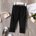 Toddler Girl Solid Color Embroidered Cuff Waffle Leggings Black