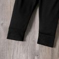 Toddler Girl Solid Color Embroidered Cuff Waffle Leggings Black