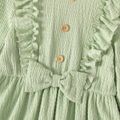 Kid Girl Ruffled Bowknot Design Textured Solid Color Long-sleeve Dress Light Green