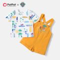 PAW Patrol 2pcs Toddler Boy Palm Tree Print Short-sleeve Tee and Crepe Cotton Overalls Set Yellow