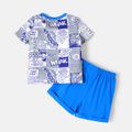 Justice League 2pcs Toddler Boy Colorblock Allover Print Short-sleeve Tee and Letter Print Cotton Shorts Set Blue image 3
