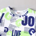 2pcs Baby Boy All Over Letter Print Short-sleeve T-shirt and Shorts Set Blue
