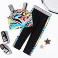 2pcs Kid Girl Colorblock Allover Print Tank Top and Elasticized Leggings Sporty Set Colorful