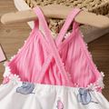 Baby Girl Ribbed Splicing Elephant Print 3D Floral Criss-cross Backless Cami Dress Pink