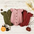 100% Cotton Baby Girl Solid Flutter-sleeve Button Up Romper DirtyPink