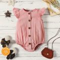 100% Cotton Baby Girl Solid Flutter-sleeve Button Up Romper DirtyPink