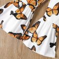 2pcs Toddler Girl Letter Print Ruffled Long-sleeve Tee and Butterfly Print Flared Pants Set YellowBrown