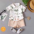 100% Cotton 2pcs Baby Boy Allover Coconut Tree Print Short-sleeve Button Up Shirt and Solid Shots Set Colorful image 1