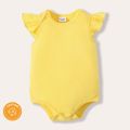 100% Cotton 3pcs Baby Girl Solid Flutter-sleeve Rompers Set ColorBlock