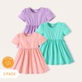 3-Pack Baby Girl Solid Puff-sleeve Dresses Set ColorBlock