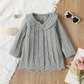 Toddler Girl Solid Color Doll Collar Textured Button Design Sweater Grey