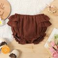 100% Cotton Crepe Baby Girl Solid Layered Ruffle Shorts Brown