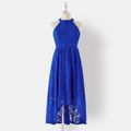Family Matching Blue Lace Halter Sleeveless Dresses and Colorblock Short-sleeve Polo Shirts Sets Blue image 2