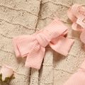 2pcs Baby Girl 95% Cotton Lace Flutter-sleeve Solid Ribbed Romper with Headband Set Pink image 3
