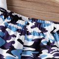2pcs Kid Boy Animal Bear Print Short-sleeve White Tee and Camouflage Print Shorts Set Blue image 5