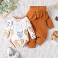 2-Pack 100% Cotton Solid and Cartoon Animal Print Long-sleeve Set YellowBrown
