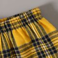 2pcs Baby Boy 95% Cotton Short-sleeve Bow Tie T-shirt and Plaid Shorts Set Yellow
