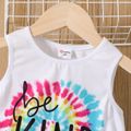 2pcs Toddler Boy Letter Print Tie Dyed Tank Top and Allover Print Shorts Set Colorful image 4