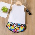 2pcs Toddler Boy Letter Print Tie Dyed Tank Top and Allover Print Shorts Set Colorful image 2