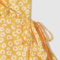 Family Matching Yellow Floral Print Surplice Neck Ruffle Trim Wrap Cami Dresses and Colorblock Short-sleeve T-shirts Sets Yellow