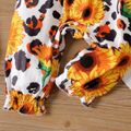 Baby Girl Bow Front Allover Sunflower & Leopard Print Cami Jumpsuit Color block